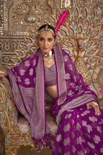 Elora soft georgette butta weaving banarasi saree (purple)