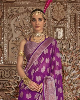 Elora soft georgette butta weaving banarasi saree (purple) 3