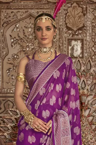 Elora soft georgette butta weaving banarasi saree (purple)