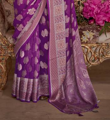 Elora soft georgette butta weaving banarasi saree (purple) 4