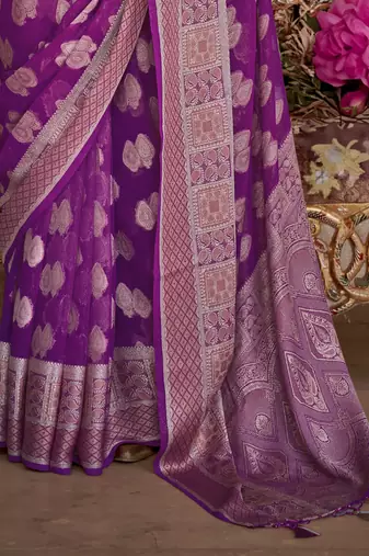 Elora soft georgette butta weaving banarasi saree (purple)