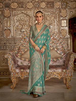 Elora soft georgette butta weaving banarasi saree (light green) 1