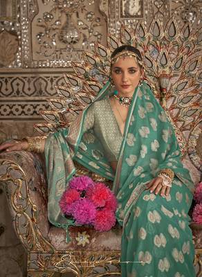 Elora soft georgette butta weaving banarasi saree (light green) 2