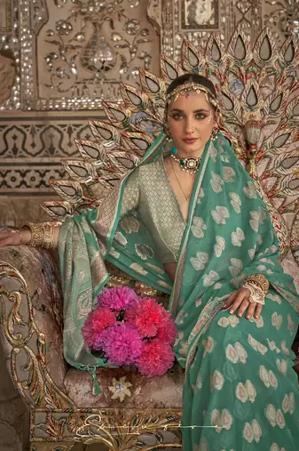Elora soft georgette butta weaving banarasi saree (light green)