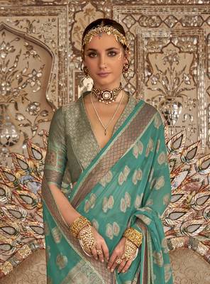 Elora soft georgette butta weaving banarasi saree (light green) 3