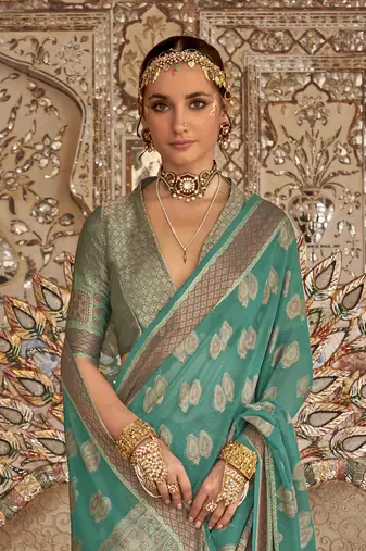 Elora soft georgette butta weaving banarasi saree (light green)
