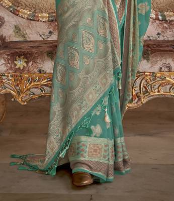 Elora soft georgette butta weaving banarasi saree (light green) 4