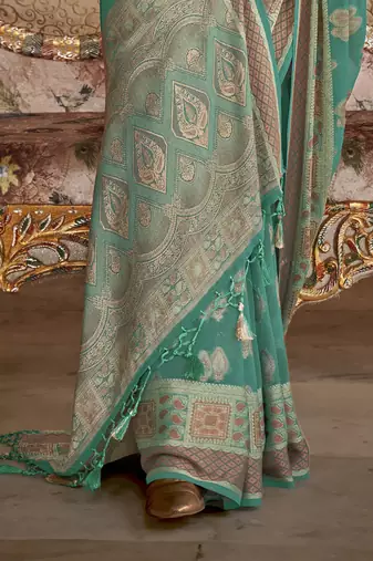 Elora soft georgette butta weaving banarasi saree (light green)