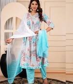 Jaipurite women cotton floral printed alia cut dupatta set