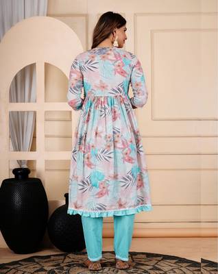 Jaipurite women cotton floral printed alia cut dupatta set 2