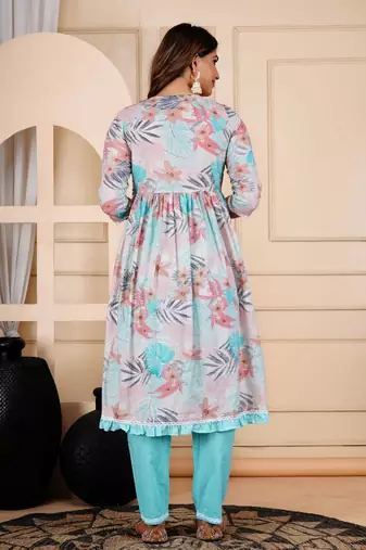 Jaipurite women cotton floral printed alia cut dupatta set