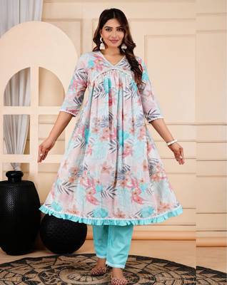 Jaipurite women cotton floral printed alia cut dupatta set 4