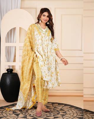Jaipurite women cotton alia cut jaipurite embroidered dupatta set 1