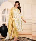 Jaipurite women cotton alia cut jaipurite embroidered dupatta set