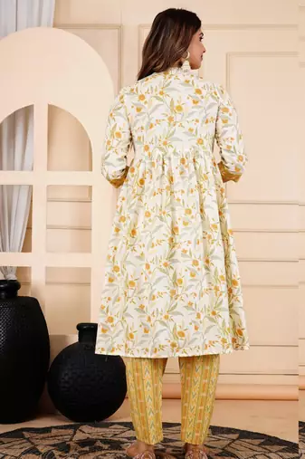Jaipurite women cotton alia cut jaipurite embroidered dupatta set