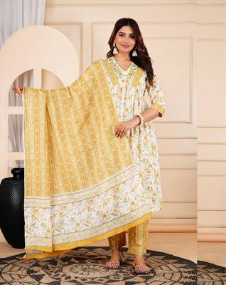 Jaipurite women cotton alia cut jaipurite embroidered dupatta set 3