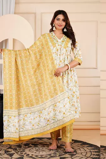 Jaipurite women cotton alia cut jaipurite embroidered dupatta set