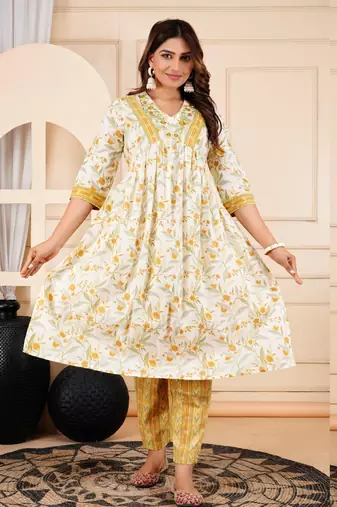 Jaipurite women cotton alia cut jaipurite embroidered dupatta set