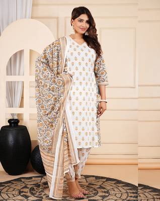Jaipurite women cotton embroidered printed afghani dupatta set 4