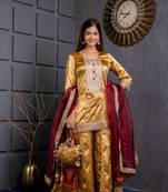 Jaipurite women  straight kurta with embroidered flared sharara set