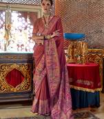 Elora soft silk stripes & pashmina printed saree (red)