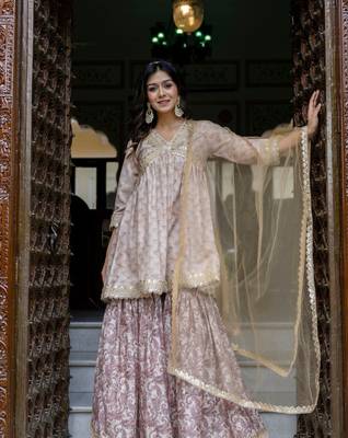 Jaipurite women embroidered  alia cut kurta & flared sharara with dupatta 1
