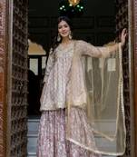 Jaipurite women embroidered  alia cut kurta & flared sharara with dupatta