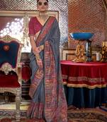 Elora soft silk stripes & pashmina printed saree (navy blue)