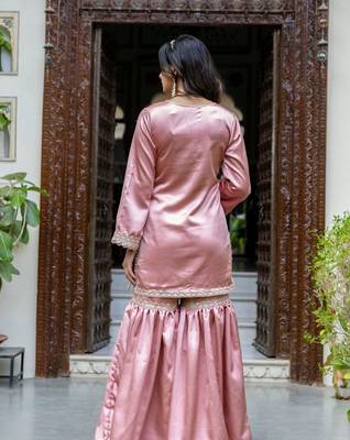 jaipurite women embroidered straight kurta with flared sharara set 2