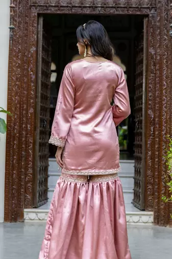 jaipurite women embroidered straight kurta with flared sharara set