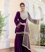 jaipurite women embroidered straight kurta with flared sharara set