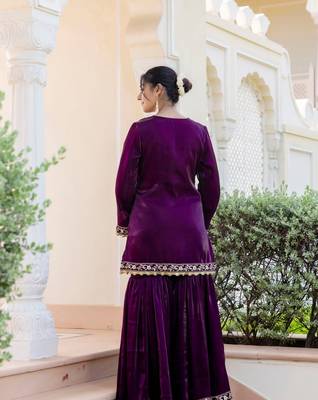 jaipurite women embroidered straight kurta with flared sharara set 2