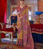 Elora soft silk stripes & pashmina printed saree (mustard)