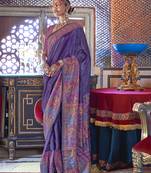 Elora soft silk stripes & pashmina printed saree (purple)