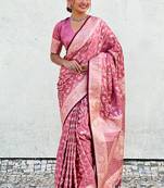 Pink banarasi jaal satin silk pink zari woven saree
