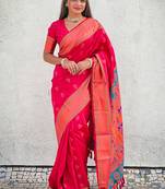 Pink zari woven nath yeola paithani silk saree