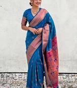 Blue zari woven nath yeola paithani silk saree