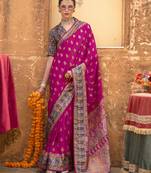 Elora soft silk butta & pashmina printed saree (rani pink)