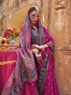 Elora soft silk butta & pashmina printed saree (rani pink) 2