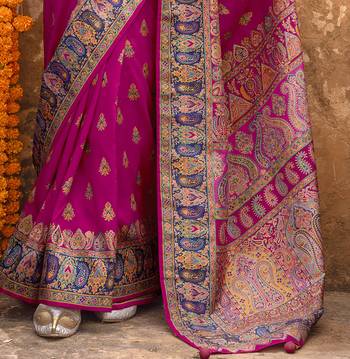 Elora soft silk butta & pashmina printed saree (rani pink) 4