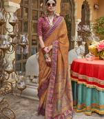 Elora soft silk butta & pashmina printed saree (orange)