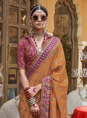 Elora soft silk butta & pashmina printed saree (orange) 3