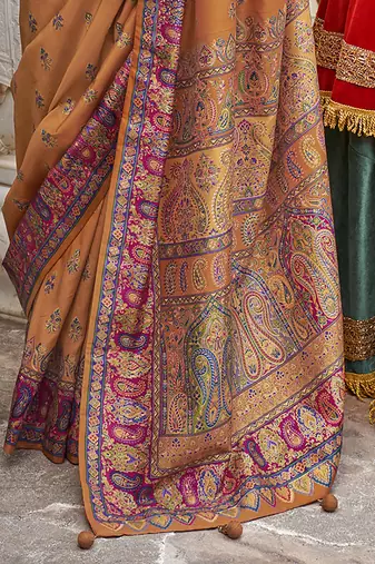 Elora soft silk butta & pashmina printed saree (orange)