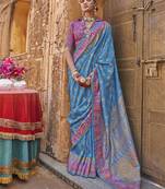 Elora soft silk butta & pashmina printed saree (royal blue)