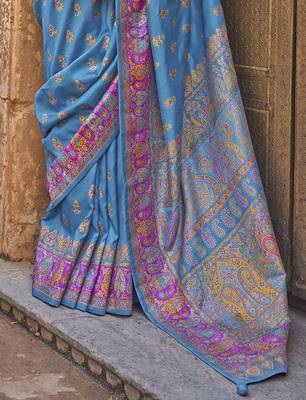 Elora soft silk butta & pashmina printed saree (royal blue) 4
