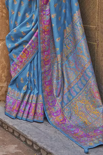Elora soft silk butta & pashmina printed saree (royal blue)