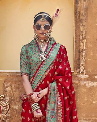 Elora soft silk butta & pashmina printed saree (red) 3
