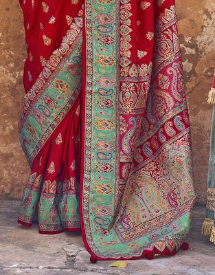 Elora soft silk butta & pashmina printed saree (red) 4