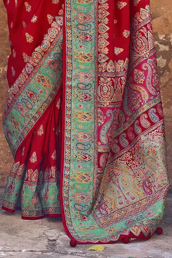 Elora soft silk butta & pashmina printed saree (red)