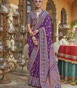 Elora soft silk butta & pashmina printed saree (purple)